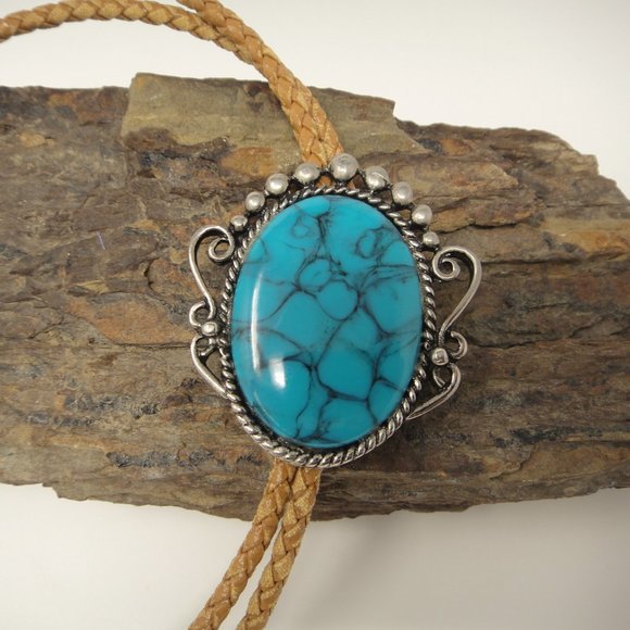 Other - Bolo Tie Faux Turquoise Oval Men Women